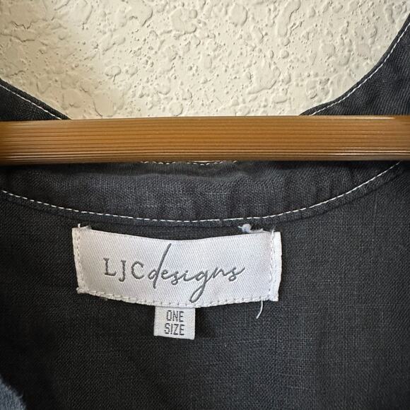 LJC DESIGNS Blouse Black Dolman Sleeve Relaxed Linen Goth Peasant - Picture 6 of 9